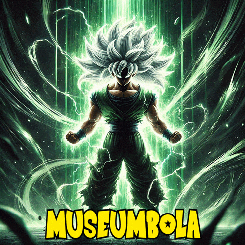 a poster with a dragon ball z character and the words museumbola on it