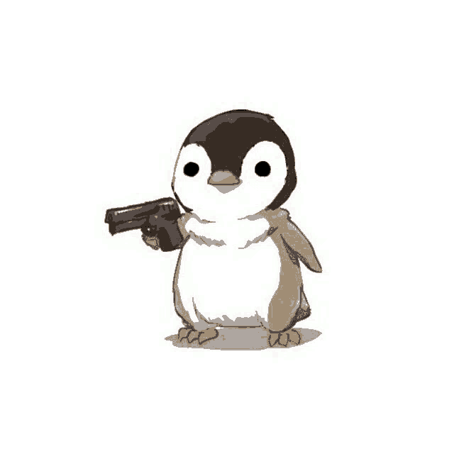 a penguin is holding a gun in its hand