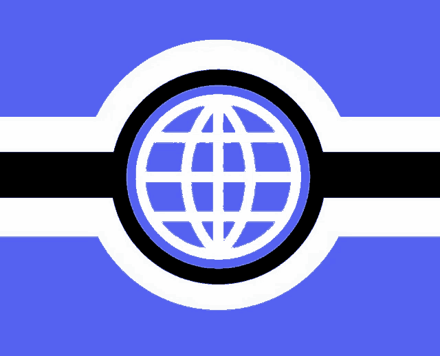 a blue and white flag with a white globe in the center