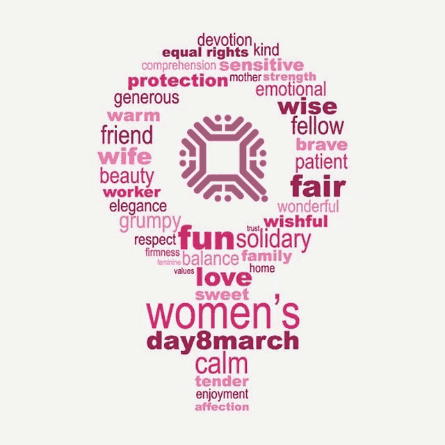 a women 's day 8 march greeting card with a heart shaped symbol