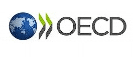 the logo for the oecd is a blue globe with green arrows pointing to it .