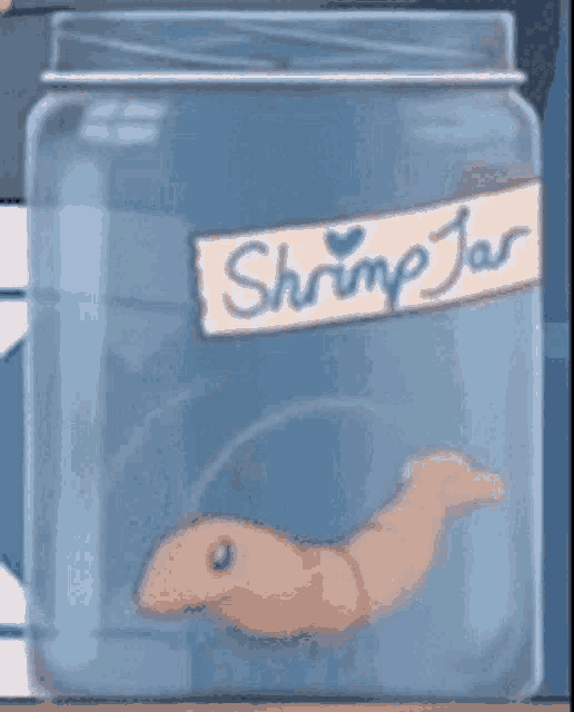 a shrimp jar with a shrimp inside of it on a table .