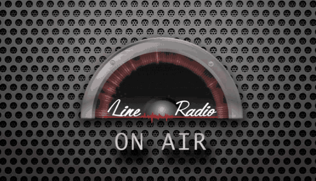 a sign that says line radio on air on a metal background