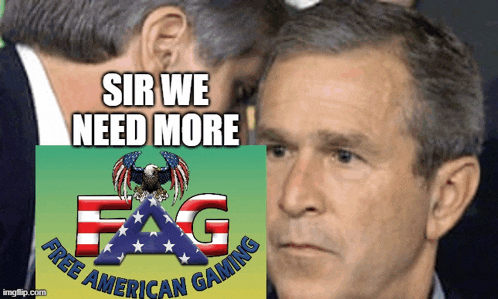 a picture of george bush with the words sir we need more