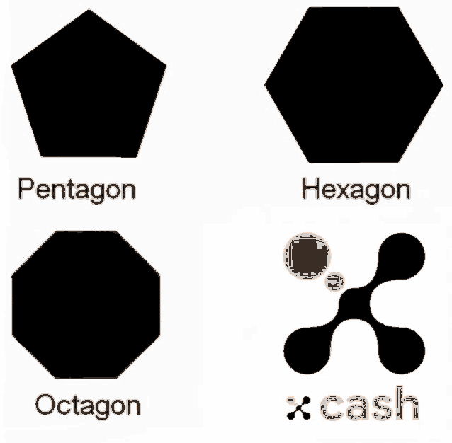 a pentagon and a hexagon are shown next to a cash logo