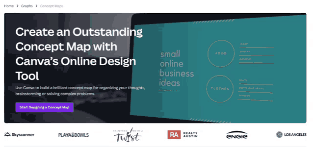 a website that says create an outstanding concept map with canva 's online design tool on it