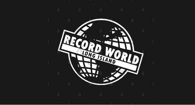 a black and white logo for record world long island .