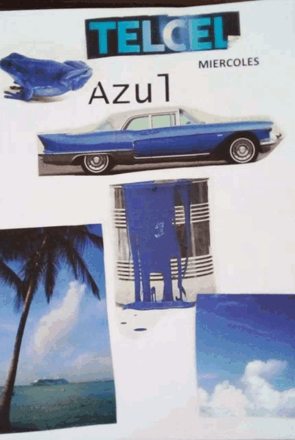 an advertisement for telcel azul shows a blue car