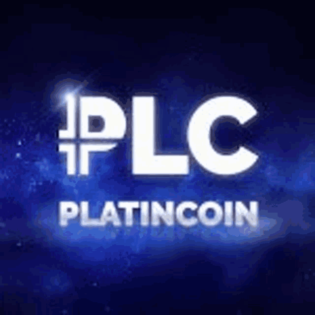 the logo for plc platincoin is on a blue background with stars .