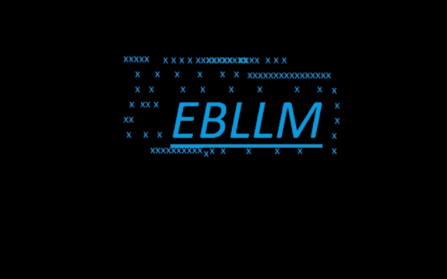 the word ebllm is written in blue on a black background