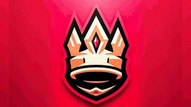 a logo with a crown and a diamond on a red background