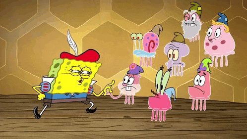 a group of cartoon characters including spongebob squarepants and jellyfish