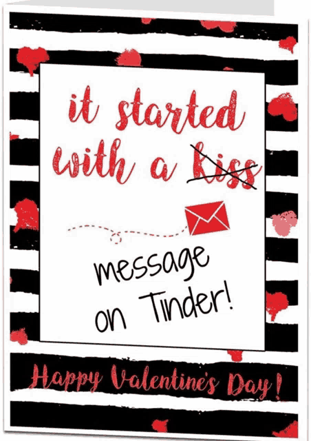 a valentines day card that says it started with a message on tinder