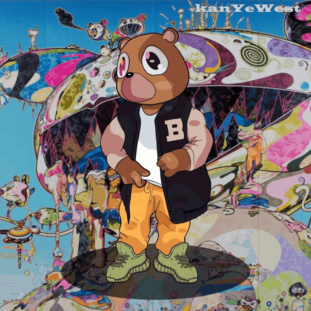 a painting of a bear wearing a letter b jacket