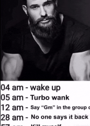 a black and white photo of a man with a beard and a caption that says wake up