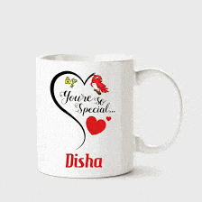 a mug with the name disha on it