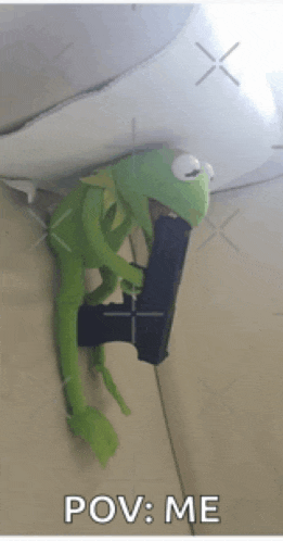 a kermit the frog is holding a gun and says pov : me