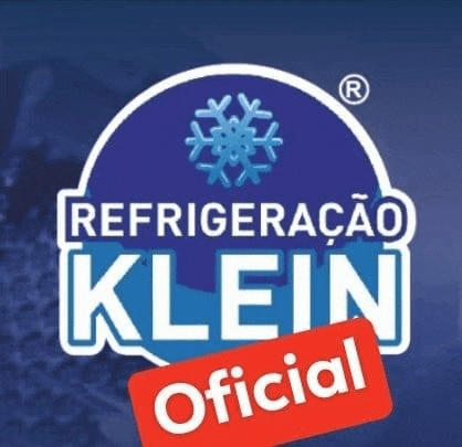 a logo for refrigeracao klein official with a snowflake on a blue background .