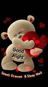 a teddy bear is hugging a heart with the words `` good night sweet dreams and sleep well '' .