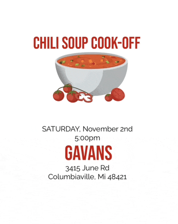 a poster for a chili soup cook-off on saturday november 2nd at 5:00 pm