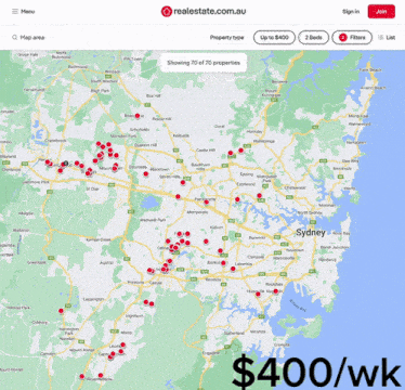 a map on realestate.com.au shows a price of $ 600 / week