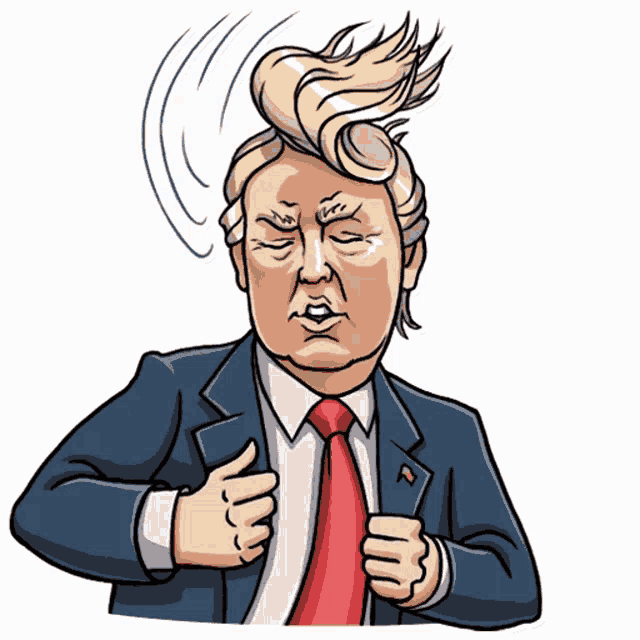 a cartoon drawing of donald trump with his eyes closed