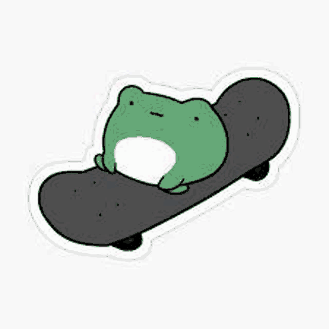 a frog is riding a skateboard on a sticker .