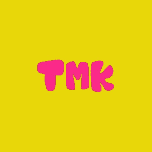 a yellow background with pink letters that say tmk