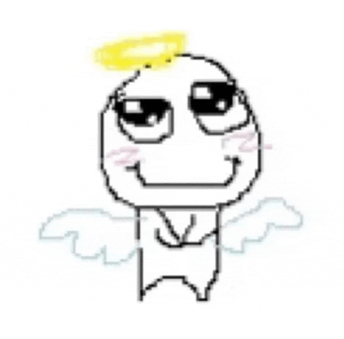 a pixel art drawing of a cartoon character with wings and a halo on his head .