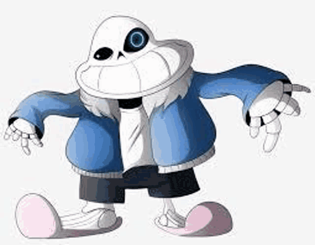 a cartoon drawing of sans from undertale is standing on a white background .