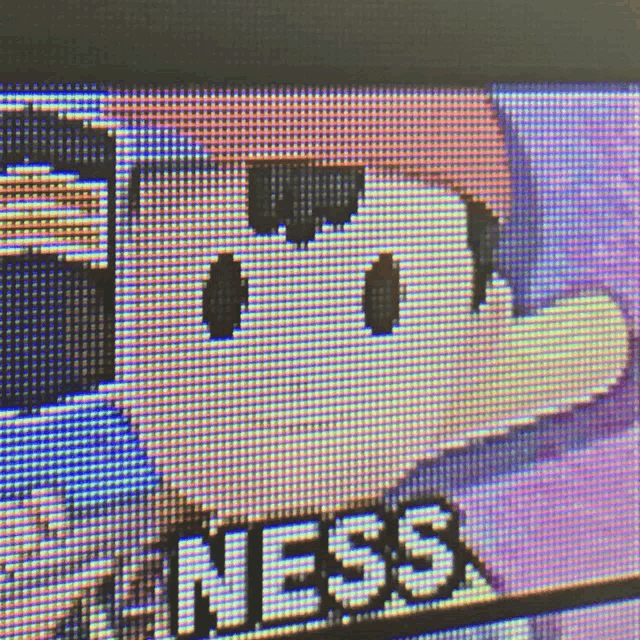 a pixelated image of a cartoon character with the word ness below him