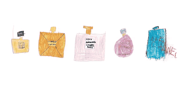 a drawing of perfume bottles including coco chanel