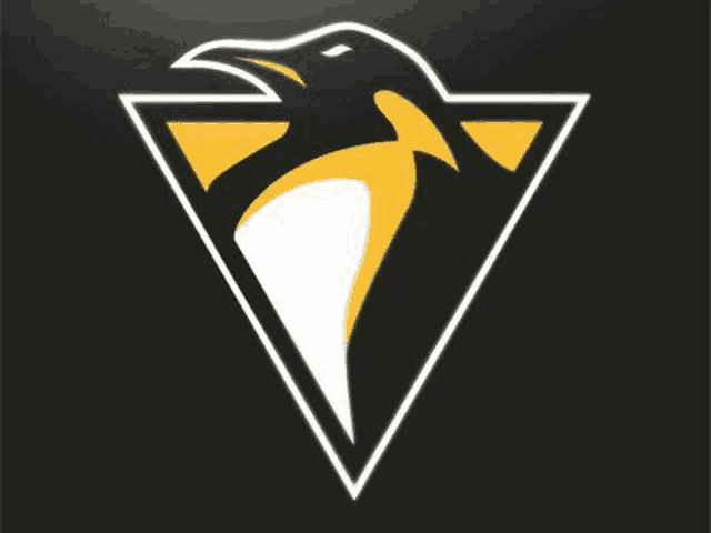 a penguin in a triangle on a black background .