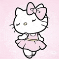 hello kitty is wearing a pink dress and a pink bow .