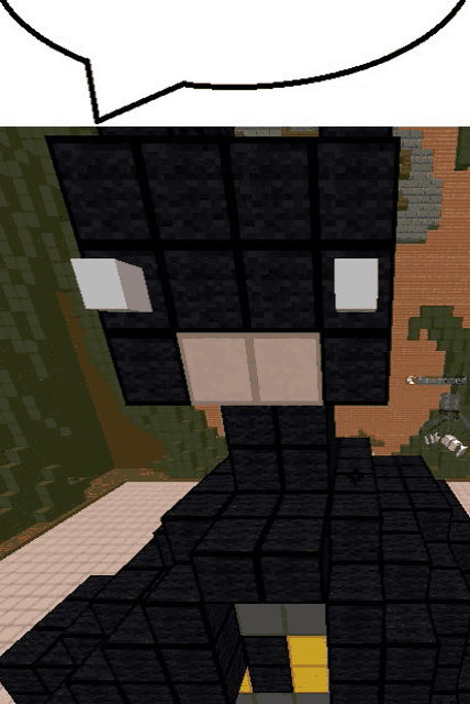 a minecraft screenshot of a batman costume with a speech bubble .