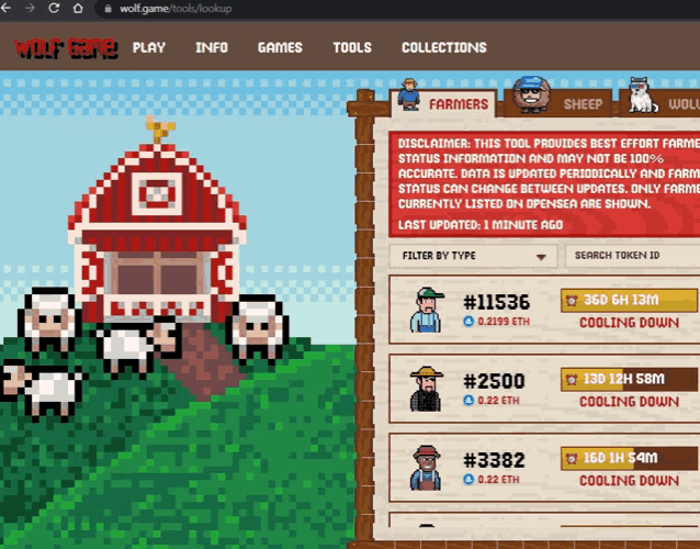 a screenshot of a game called wolf game shows a barn and sheep