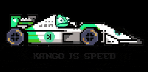 a pixel art illustration of a race car with the words kango is speed below it