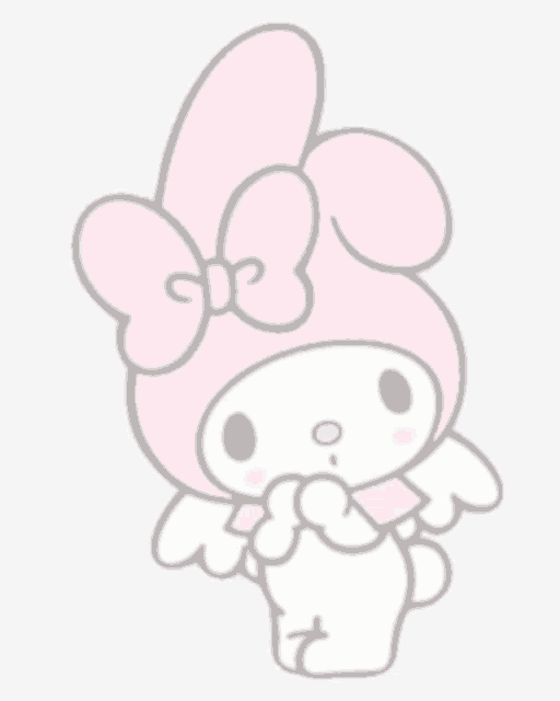 a drawing of a pink bunny with wings and a bow .