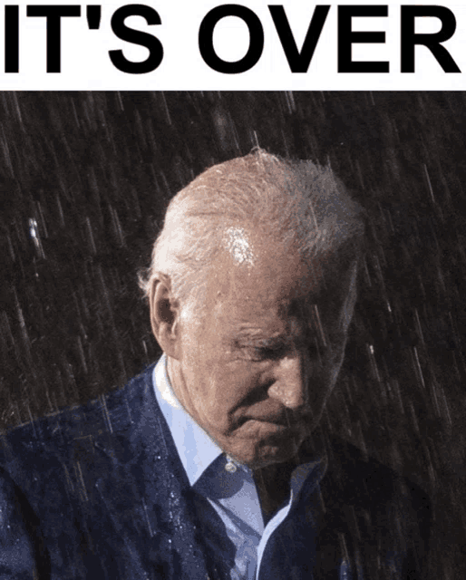 a picture of a man in the rain with the words it 's over