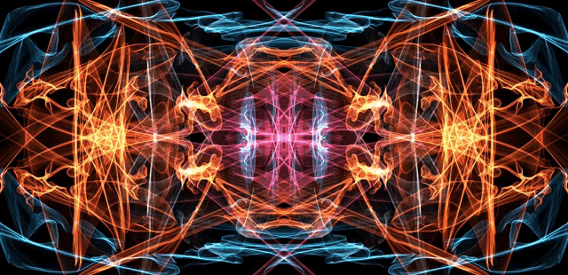 a kaleidoscope of orange and blue lines on a dark background