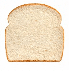 a slice of white bread is sitting on a white surface .