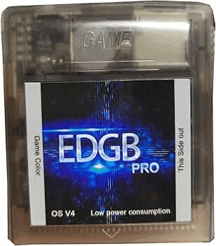 a game boy cartridge with a blue and white label that says edgb pro on it .