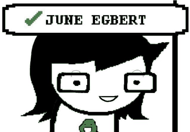 a pixel art drawing of a person with the name june egbert