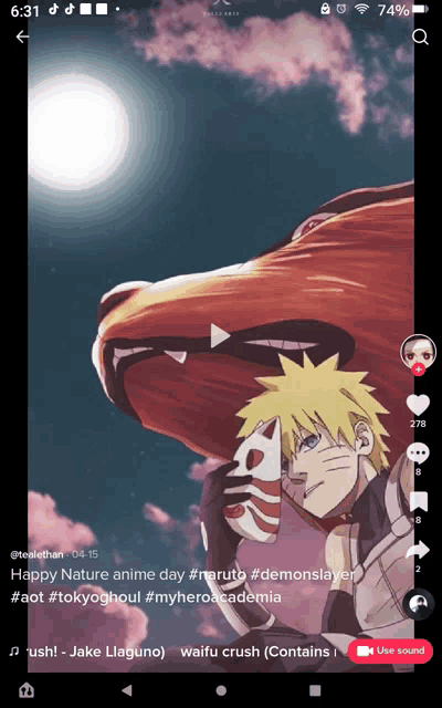 a screenshot of a naruto video on a phone