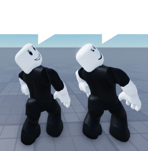 two roblox characters are standing next to each other with speech bubbles between them