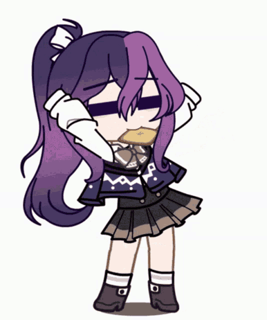 a drawing of a girl with purple hair wearing sunglasses and a skirt