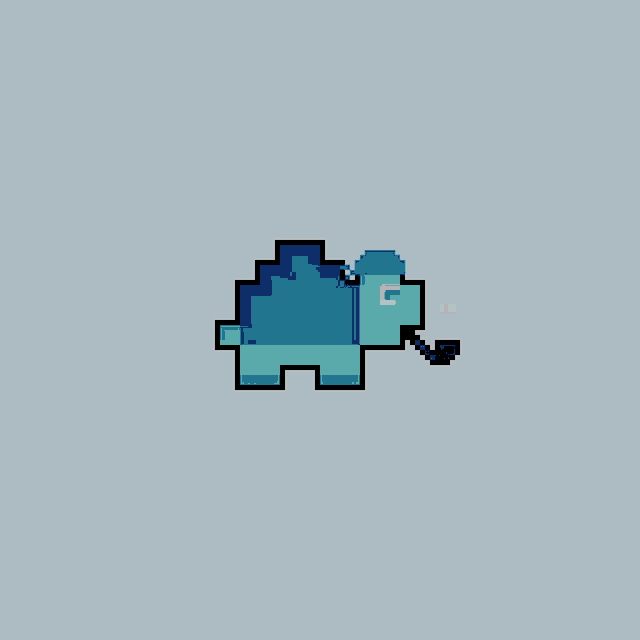 a pixel art of a blue turtle with a hat and a pipe