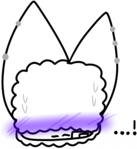 a black and white drawing of a cat 's ear with purple hair