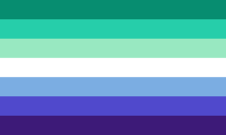 a blue , green , white , and purple flag with a white stripe in the middle on a white background .