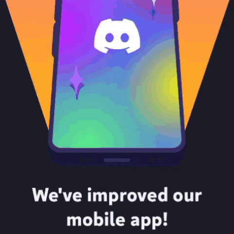 a phone with a discord logo on it and the words we 've improved our mobile app below it